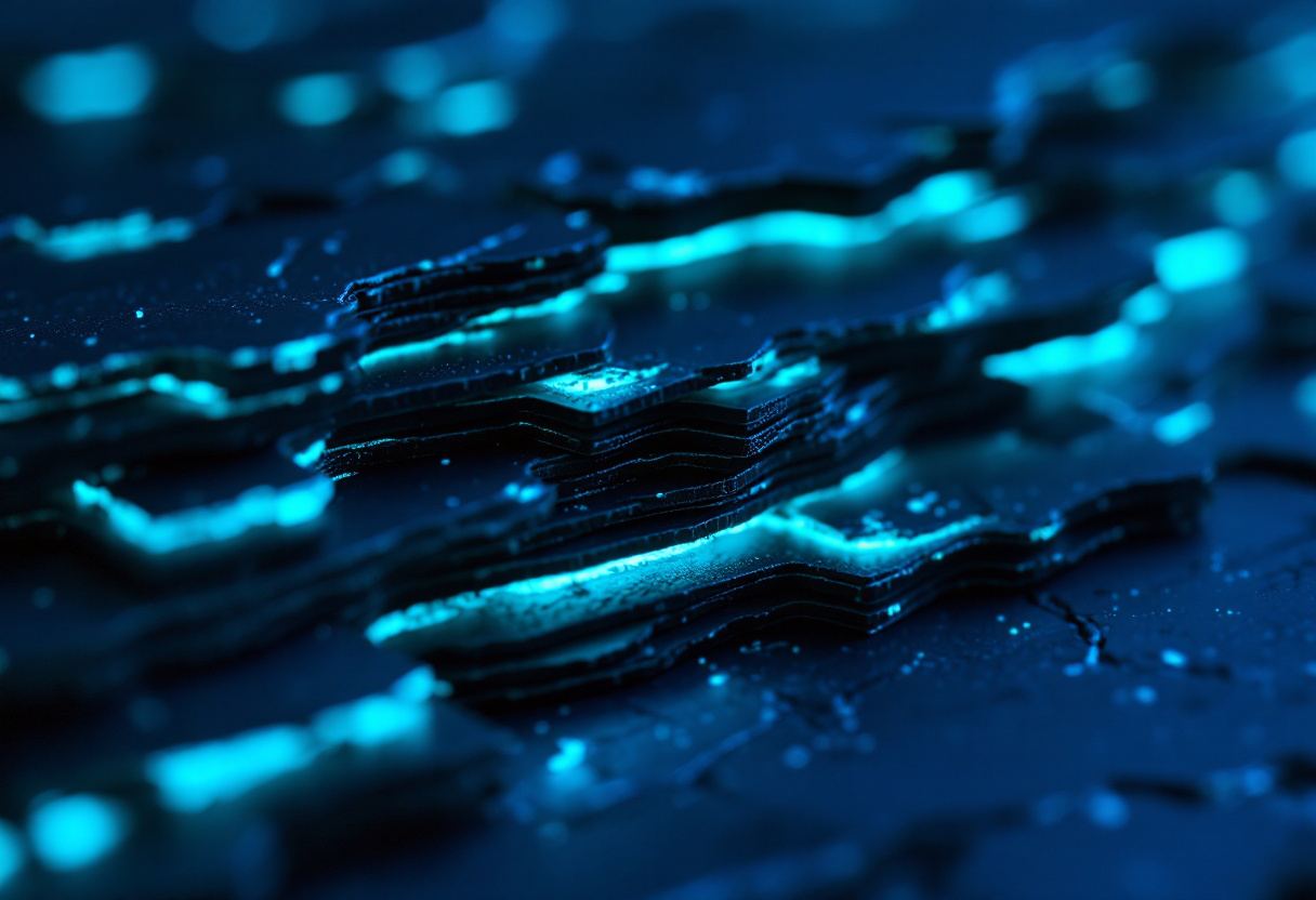 A dense layered crystalline lattice lit from within