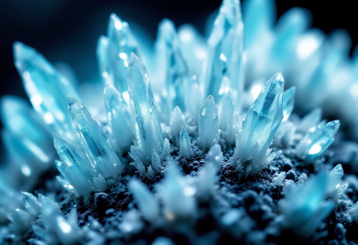 Crystalline structures growing across a dark field under cold light